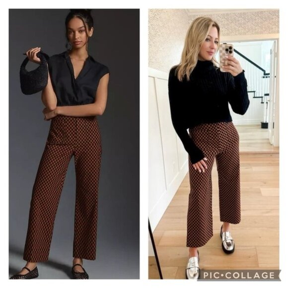 NWT Anthropologie Maeve The Colette Cropped Wide-Leg Pants Checker Print 23 Tall - Picture 1 of 11